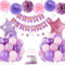 Decorazioni di compleanno rosa viola per donne e ragazze, palloncini rosa viola con striscioni di buon compleanno e pompon, decorazioni rosa viola per feste di compleanno per matrimoni baby shower
