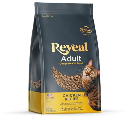 Reveal Natural Adult Dry Cat Food, High Protein, Grain Free with Added Vitamins & Minerals, Complete & Balanced Nutrition for Cats, Chicken Recipe (3 Pound Bag)