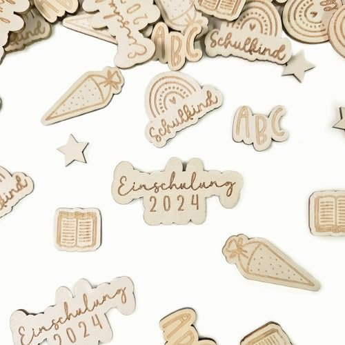 50 Stück Tischdeko Einschulung,Streudeko Einschulung,Schulkind Streudeko holz,einschulung Deko Holz,Schulanfang Deko holz,Tischdeko Schulanfang,Schulkind Konfetti holz,Schultüte Konfetti