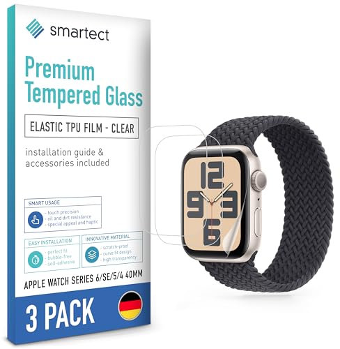 smartect TPU Pellicola Protettiva [3 Pezzi, Clear] compatibile con Apple Watch Series 6 / SE / 5/4 40mm, Copre l'intero Display, Proteggi Schermo Anti-Bolle, Anti-Impronte