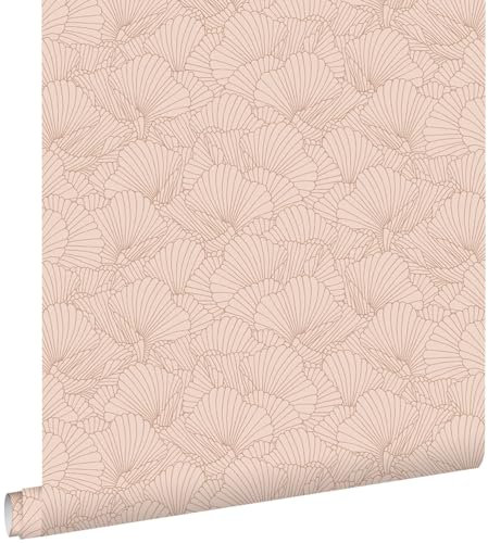 papier peint feuilles dessinées rose terracotta 53 cm x 10.05 m - ESTAhome