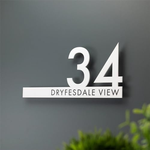 Personalisierte Hausnummern für draußen, individuelles Adressnummernschild, modernes Hausnummernschild, Türschild für Briefkasten, schwebende Adressnummernschilder für Haus (40 x 18 cm, weiß)