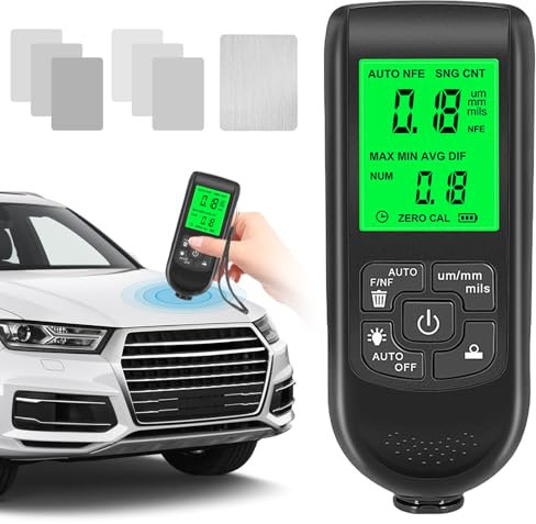SPORWAY Medidor de Espesor de Capa Digital, Pantalla LCD con Rango de Medición Automático de 0 a 2000 μm, Dispositivo de Medición para Comprobador de Pintura en Automóviles (Negro)