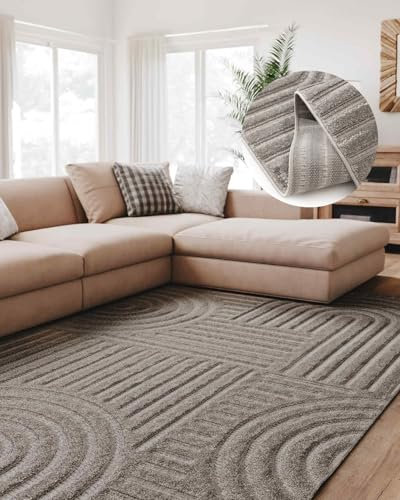 Interiyou Teppich Wohnzimmer Lecce - 120x170 cm Hellgrau - Für Schlafzimmer, Esszimmer, Kinderzimmer - Kurzflorteppich skandinavisches Boho Muster - Hoch-Tief Effekt - Flach mit Geometrischem Muster