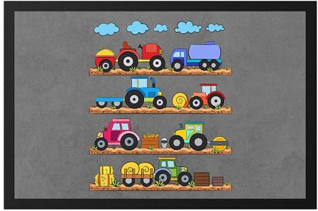 Hey!Print Traktoren Trecker Fußmatte Für Trecker Fans Bauernhof Bauern Feld Landarbeit Landwirtschaft - Mehrfarbig, 60 x 40 cm, Rutschfest, Polyester, PVC