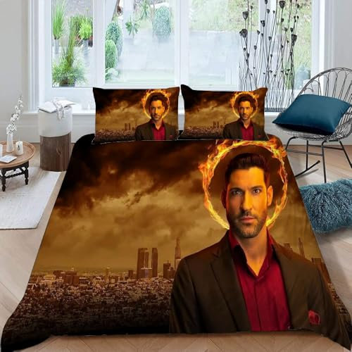 LORDOS Bettwäsche 135x200cm 100% Baumwolle 3-teiliges Bettwäsche-Set - Lucifer Bettbezug + 2 Kissenbezug 80x80 cm