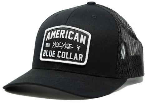 Yee Yee Apparel Knuckle Buster Hat – Schwarze Trucker-Mütze für Herren mit verstellbarem Snapback und Netzrücken, Herren-Schnappkappe mit Bekleidungspatch, vorgekrümmte Krempe, Schwarz, Einheitsgr��e