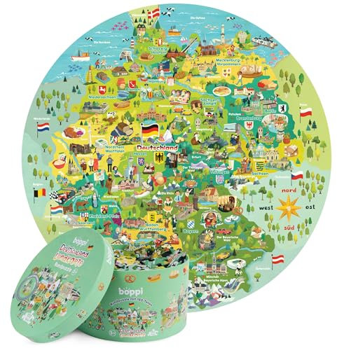 Boppi Puzzles für Kinder ab 5 Jahren / 150 Teile runde Kreispuzzles für Kinder im Alter von 5–8 Jahren, hergestellt aus 100% recyceltem Karton, Deutschlandkarte