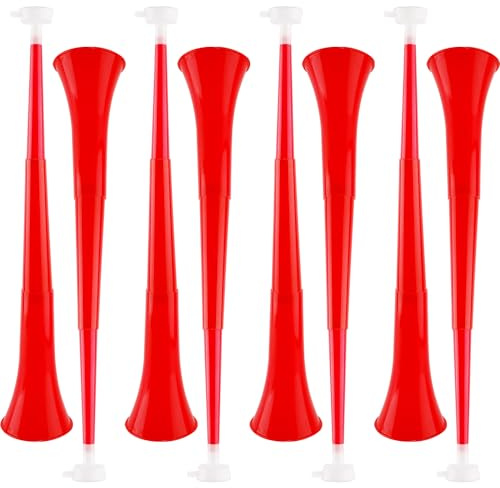 Cagemoga 8 Pack 24 Inch Collapsible Vuvuzela Stadium Horn Plastic Cheering Blow Horn Trumpets Noisemakers for School Sports Events Sports Party Supplies (Red-Set-1)