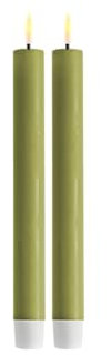 Deluxe Homeart Indoor Flameless LED Taper Dinner Candle 2 Set - with Real Flame™ Technology - Battery Powered Candles (Olive Green, 24 cm)