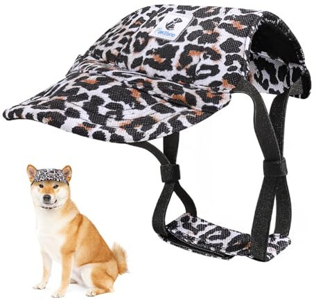 Pawaboo Casquette de Baseball pour Chien, Chapeaux pour Chiens avec Fermeture Auto-Agrippante+Trous d'Oreilles, Chapeau pour Chiens de Petite, Moyenne et Grande Taille, M,Imprimé Léopard Noir et Blanc
