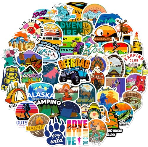 Outdoor Stickers 50Pcs, Nature Hiking Travel Waterproof Vinyl Graffiti Stickers for Water Bottle Laptop Skateboard Luggage Car Motorcycle Adventure Camping Stickers for Teens Adults