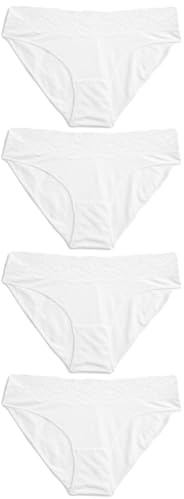NEXT Damen Hüfthohe Baumwollslips mit Spitzenbesatz, 4er-Pack Weiß 46