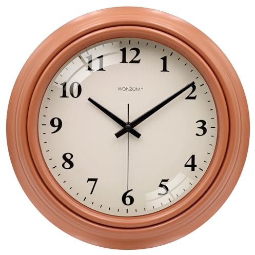 WONZOM Vintage Retro Wanduhr, 25cm Ohne Tickgeräusche Lautlos Braun Wanduhr für Wohnzimmer Küche Badezimmer Schlafzimmer Schule
