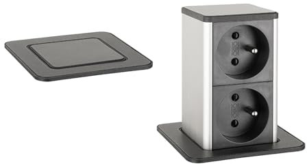 cyclingcolors 1x Prise encastrable pull-out 2x 230V avec câble longueur 1,3m bureau maison home office, noir
