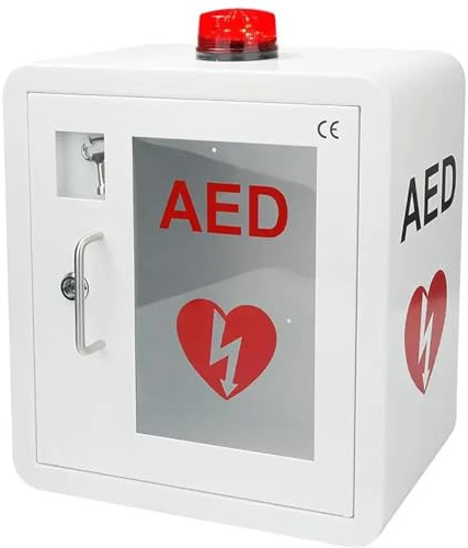 AED Defibrillatorschrank - Aufbewahrungsbox zur Wandmontage mit Licht und Alarm für Herzdefibrillation in Büros, Pflegeheimen und öffentlichen Räumen