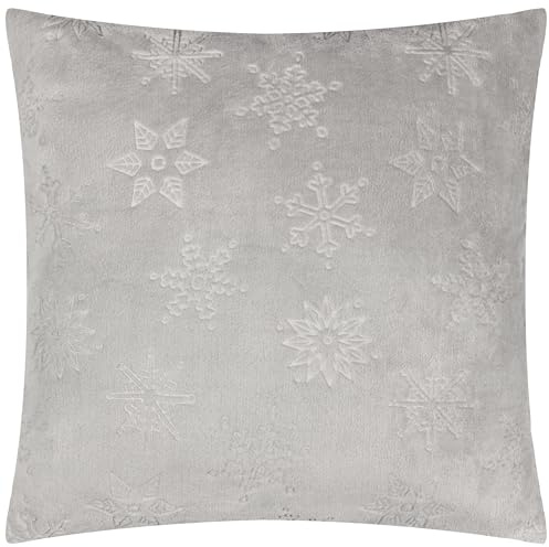 furn. Snowflakes Cushion Cover – Soft Faux Fur Festive Double-Sided Winter Snowflake Motif Decorative Case (Grey - 50x50cm)