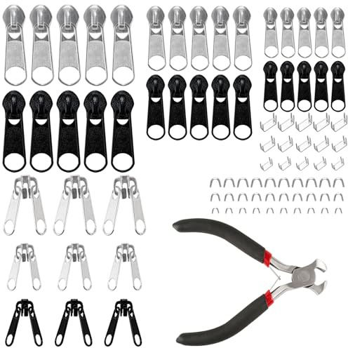 85 Stück Reißverschluss Reparatur Set Ersatz, Schieber Reißverschluss Zipper, Reissverschluss Zipper Ersatz, Reißverschlüsse, Reisverschluss-Reparaturset für Jacken, Taschen, Reisegepäck(#3/5/8)