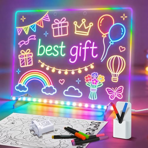 Led Drawing Board for Kids, Light Up Drawing Toys for Girls Boys Age 4-8, Glow Doodle Board with 7 Neon Pens, Arts and Crafts Creative Gifts Birthday Christmas for Children
