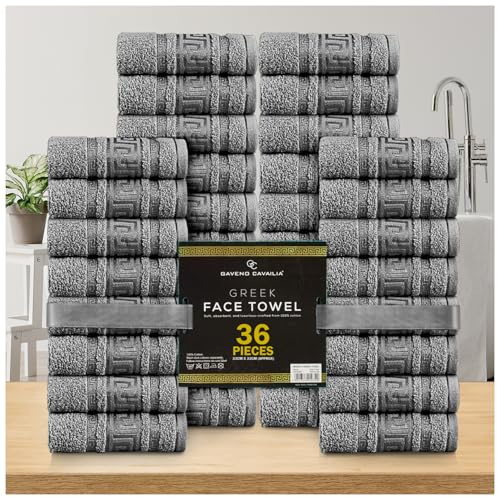 GC GAVENO CAVAILIA 100% Cotton Face Cloths Towels | Ultra-Soft 36 Pack Flannel Face Cloth for Makeup Removal & Skincare | Reusable Wash Cloths |Durable Face Towels for Hotel, Gym 33x33cm, Charcoal