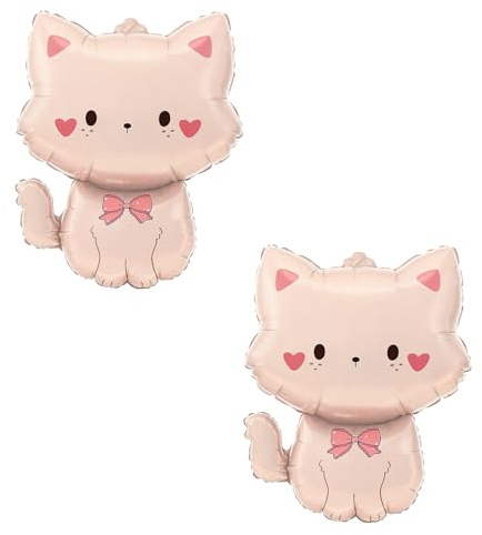 DazzJoy 2 Stück Katzen Deko Luftballons Geburtstag Rosa, XXL Luftballon Katze Tiere Ballons, Folienballon Katze Deko, Katzen Geburtstag Ballon Tiere für Kindergeburtstag Deko, Babyparty Dekoration