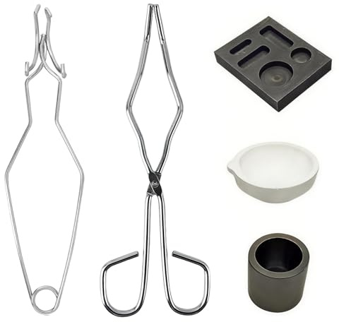 yolzhxe 5 Piezas Juego de Horno para Fundir Oro, Crisol para Fundir Metales | Herramientas para Joyeria Fundir Incluye 2 Pinzas Fundicion y 1 Crisol de Grafito para Oro, Plata, Fusión de Aleaciones