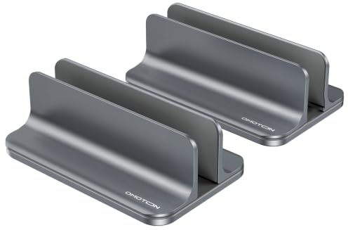 OMOTON Aluminium Vertikal Laptop Ständer, Verstellbarer Notebook Ständer | Platzsparend, Verstellbare Breite, Laptop Halterung für MacBook & Andere Android Laptop (bis zu 17,3 Zoll), Grau, 2erPack