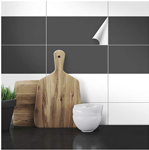 WANDKINGS Fliesenaufkleber 10 x 20 cm, 50 Stück - DUNKELGRAU SEIDENMATT