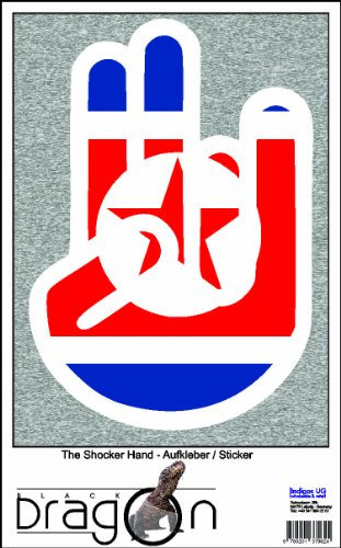 INDIGOS UG The Shocker Hand - Aufkleber/AUTOAUFKLEBER - Decal Sticker 15cm außenklebend - weißer Umriss mit Fahne/Flagge - North Korea-Nordkorea