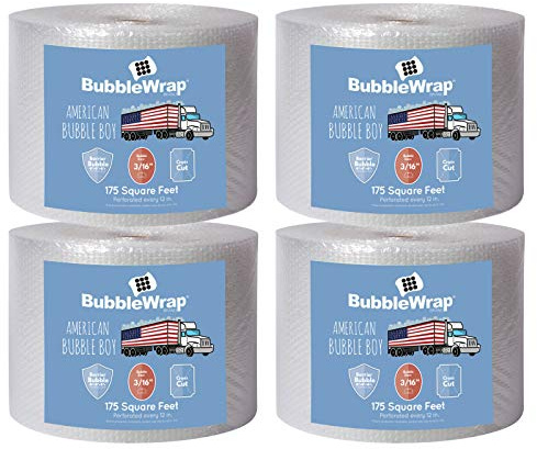 4 large rolls of Bubble Wrap total 700 feet, small bubbles 3/16 cushioning, 700 ft, heavy duty, perforated Every 12 Made in the USA by American Bubble Boy, bulk packaging wrap for moving and shipping