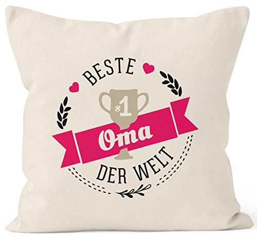 MoonWorks Kissenbezug Beste Oma der Welt Geschenk für Oma Baumwolle Natur 40cm x 40cm
