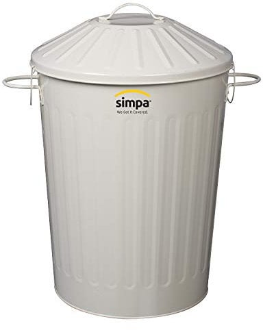 simpa 1 x 60L 60 Litre Cream Coloured Metal Dustbin Tapered Design Kitchen House Garden Storage Unit Bin with Special Locking Lid