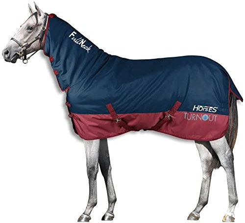 Horses, Paddockdecke für Pferdeweide Turnout Full Neck 400 gr, Wasserdicht, mit Festem Nackenbezug, Widerstandsfähig, mit Kreuzgurten, 135 cm