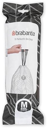Brabantia IdealFit Bin Liners (Size M/60 Litre) Ideal Quality Thick Plastic Trash Bags with Tie Tape Drawstring Handles (10 Bags)
