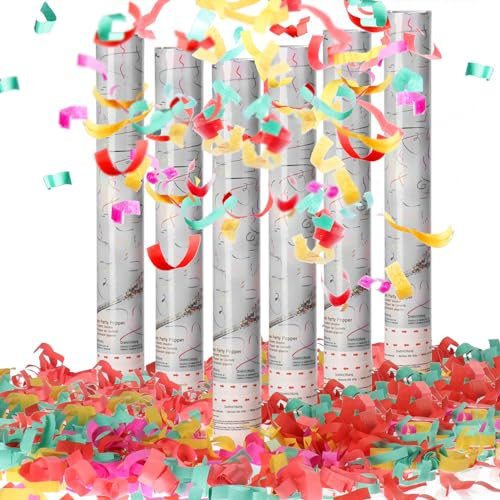 com-four® 6x Riesen XXL Shooter Party Popper-Set 40cm, Konfetti-Kanone zum Drehen für Silvester, Partys, Geburtstage, Konfetti Bombe mit 6m Effekthöhe (06 Stück - bunt 40cm)