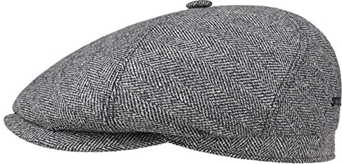 Stetson Milner Seiden Flatcap Schirmmütze Seidencap Schiebermütze Sommercap Damen/Herren - Made in The EU mit Schirm, Futter Frühling-Sommer Herbst-Winter - 59 cm blau-beige