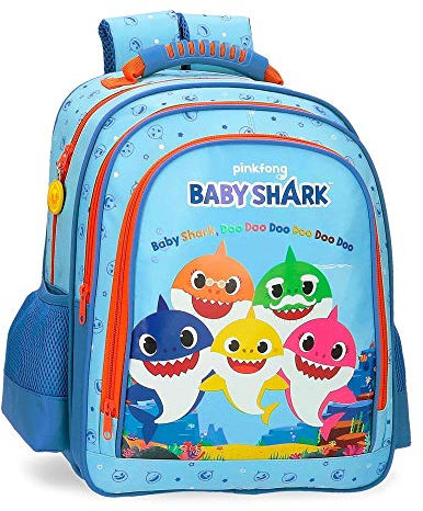 Baby Shark Shark Family Schulrucksack mit Doppelfach Blau 28x38x16 cms Mikrofaser 17.02L