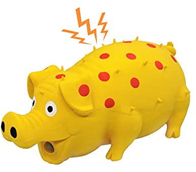 Andiker Quietschendes Hundespielzeug, Punkte, Latex, Kauspielzeug für Hunde mit einem Oinks-Sound, Quietscher, Grunzendes Schwein, Hundespielzeug, langlebig, selbstspiel, 20,3 cm, Hunde zum Beißen