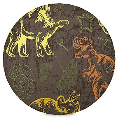 Kunst Cartoon Niedlichen Dinosaurier Platzsets Runde Tischsets Abwaschbar 1/4/6 Set, Hitzebeständig Platzdeckchen 39cm für Heim Speisetisch Küche