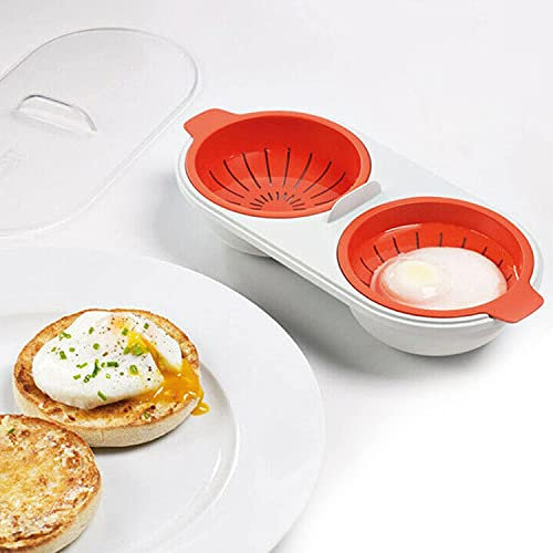 Draining Egg Boiler, Eggs Poacher Cup Microwaveable, Double Cup Egg Cooker Egg Steamer Kitchen Gadget, Microwave Food Grade Cookware Steamed Egg Set