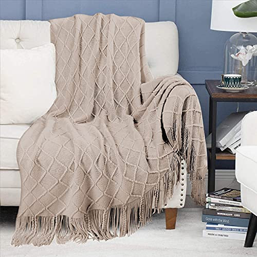 Sofadecke,Kuscheldecke Stricken Kleine Decke Couchdecke,Weich Wolldecke Wohndecken Quaste Gestrickt Decke Schlafdecke Bettdecke Klimaanlage Decke Autodecke für Couch,Büro,Auto,Sofa,Bett,127*170 Khaki