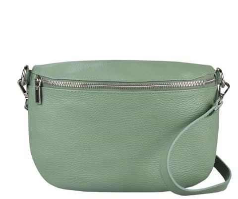 OBC Made in Italy Damen Leder Tasche Gürteltasche Crossbody Hüfttasche Bauchtasche Umhängetasche Cross-Over Bodybag Schultertasche Handytasche (Mint)