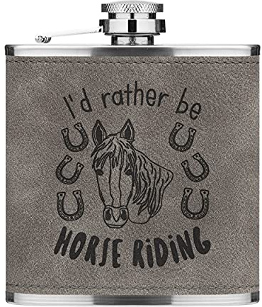 I'd Rather Be Horse Riding 6oz PU Leather Hip Flask Grey Luxe