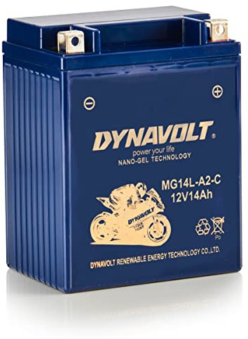 DYNAVOLT - NANO-GEL MG14L-A2-C Motorradbatterie 12V 14Ah 330A. Ersetzt YB14L-A2. Maße: 134x88x166mm. Wartungsfreie Motorradbatterien mit Nano-Gel-Technologie. Ideal für Rennmotorräder