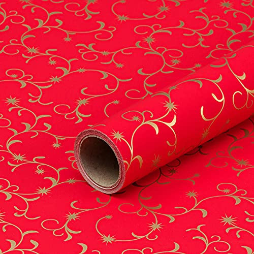 Geschenkpapier goldene Arabesken, rotes Weihnachtspapier, 0,70 x 10 m
