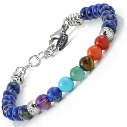 10:10 Chakra-Armband aus Edelstahl und 6 mm Natursteinen. Armband für Männer und Frauen.