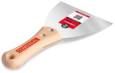 COMENSAL® Spachtel mit Holzgriff 120 mm - Trockenbau Spachtel - Ergonomisch Geformter - Füllen von Hohlräumen - Edelstahl - Made in EU