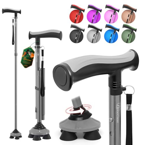 BeneCane Gehstock für Männer & Frauen Klappbar Einstellbar leicht stabil zusammenklappbare Heavy Duty mit weichen TPR T-Griff und Reisetasche