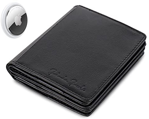 Jaimie Jacobs Flapstar AirTag-Edition mit Münzfach Magischer Geldbeutel Leder RFID-Schutz Herren (Schwarz)