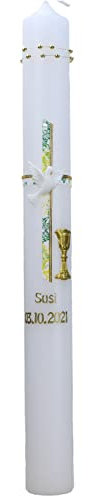 Christ-Kerzen Kommunionkerze SUSI Junge oder Mädchen mit Name und Datum, personalisiert und handverziert 1344, Größe:ca. 40x6 cm